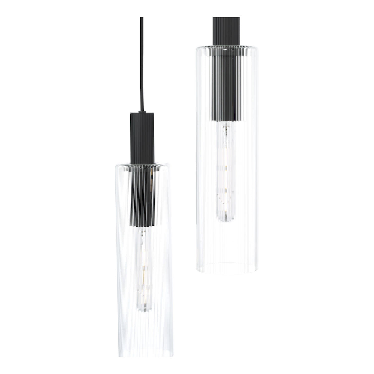RUBEN 6LT BAR PENDANT BLACK CLEAR RIBBED GLS