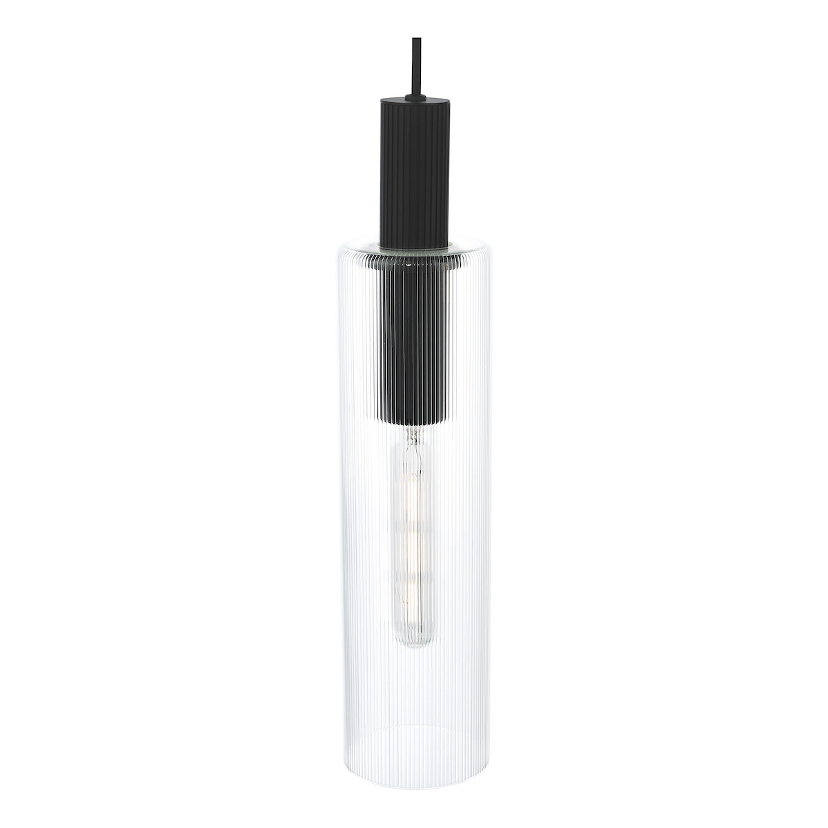 RUBEN 6LT BAR PENDANT BLACK CLEAR RIBBED GLS
