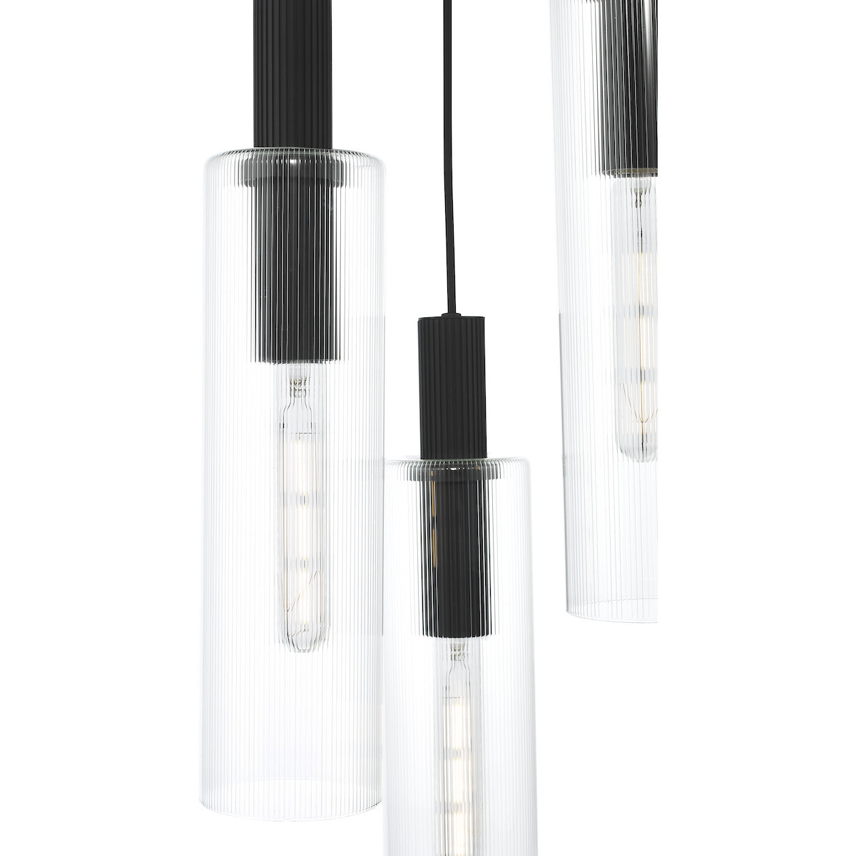 RUBEN 3LT CLUSTER PENDANT BLACK CLEAR RIBBED GLS