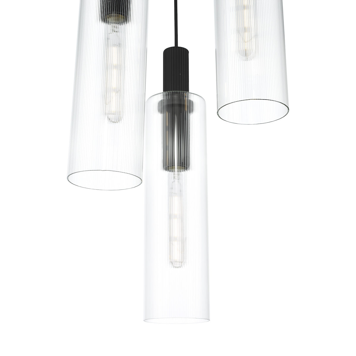 RUBEN 3LT CLUSTER PENDANT BLACK CLEAR RIBBED GLS