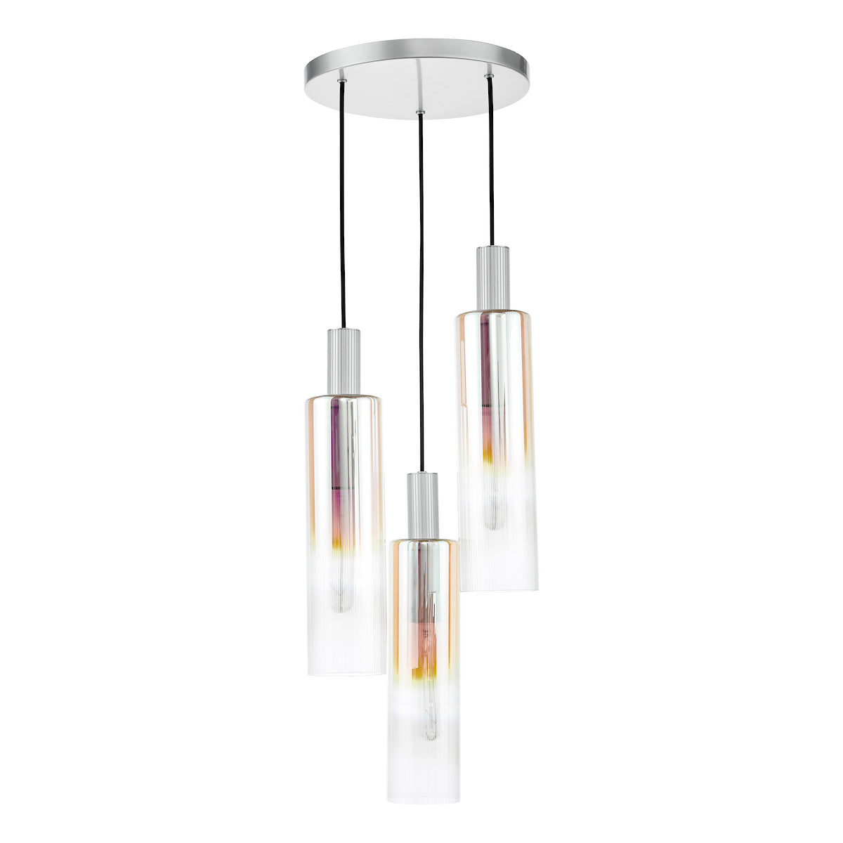 RUBEN 3LT CLUSTER PENDANT SILVER IRIDISED RIBBED G