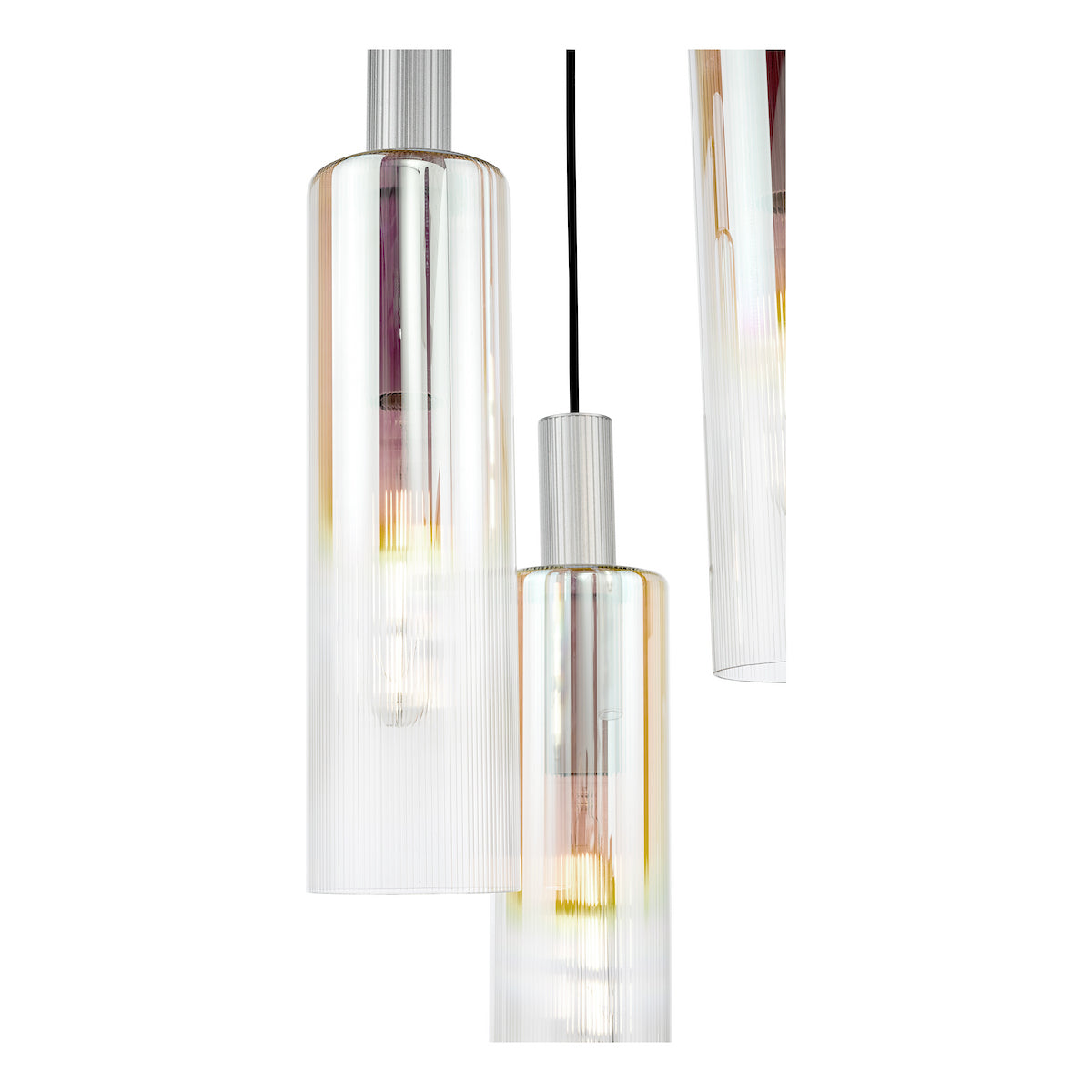 RUBEN 3LT CLUSTER PENDANT SILVER IRIDISED RIBBED G