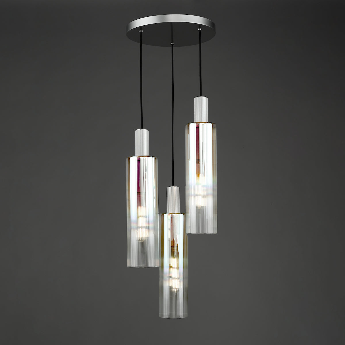RUBEN 3LT CLUSTER PENDANT SILVER IRIDISED RIBBED G