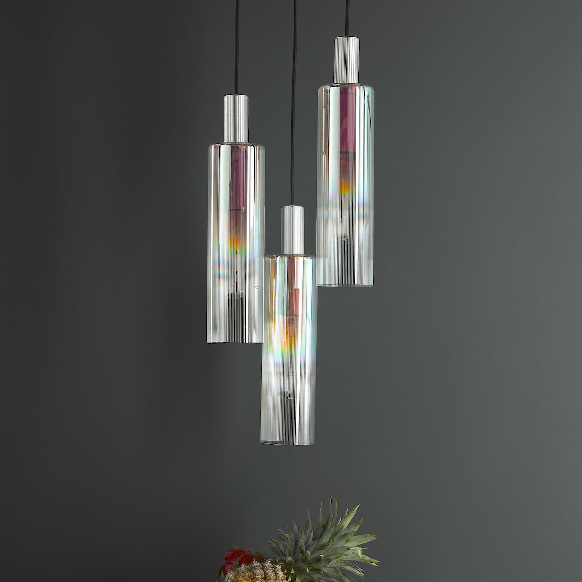 RUBEN 3LT CLUSTER PENDANT SILVER IRIDISED RIBBED G