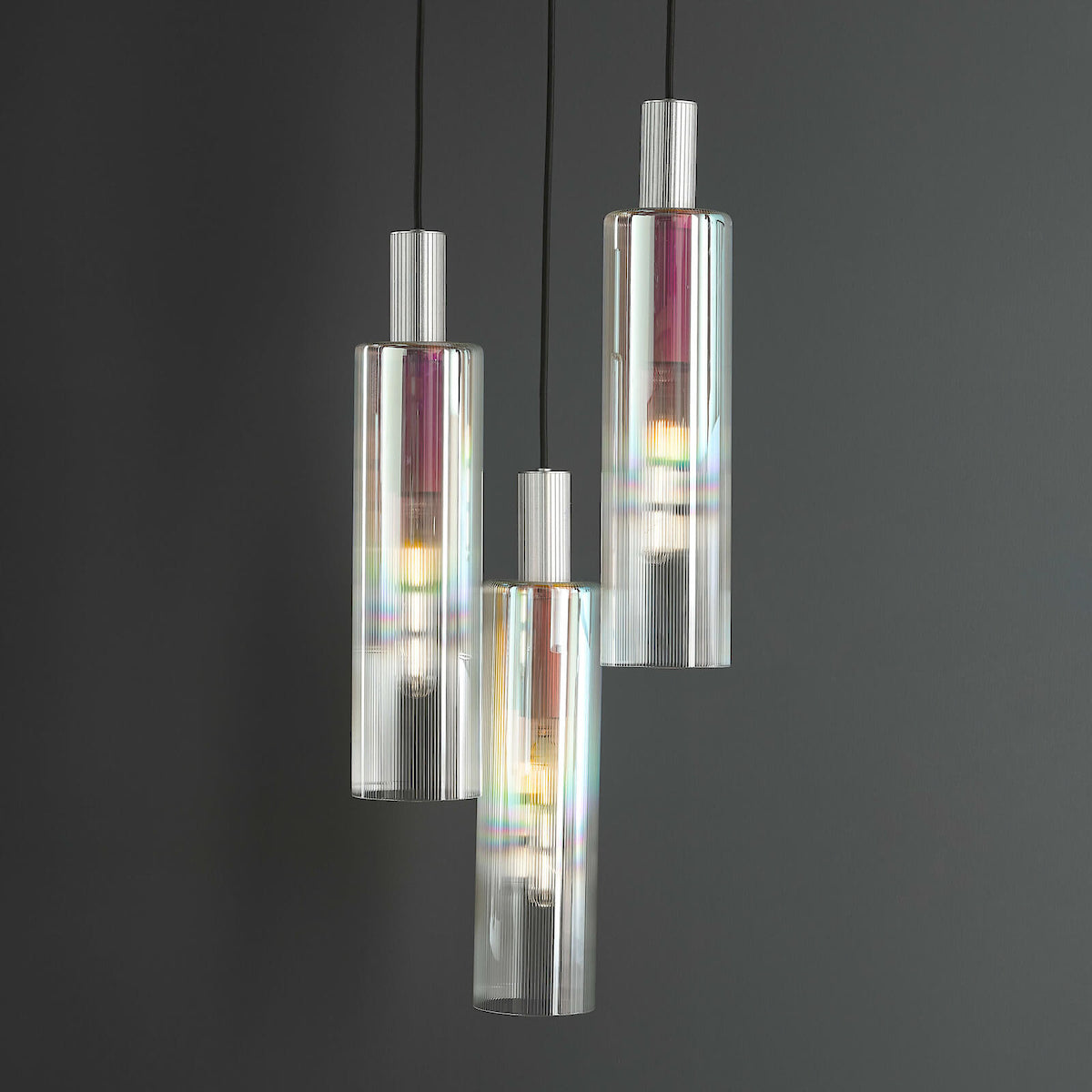RUBEN 3LT CLUSTER PENDANT SILVER IRIDISED RIBBED G