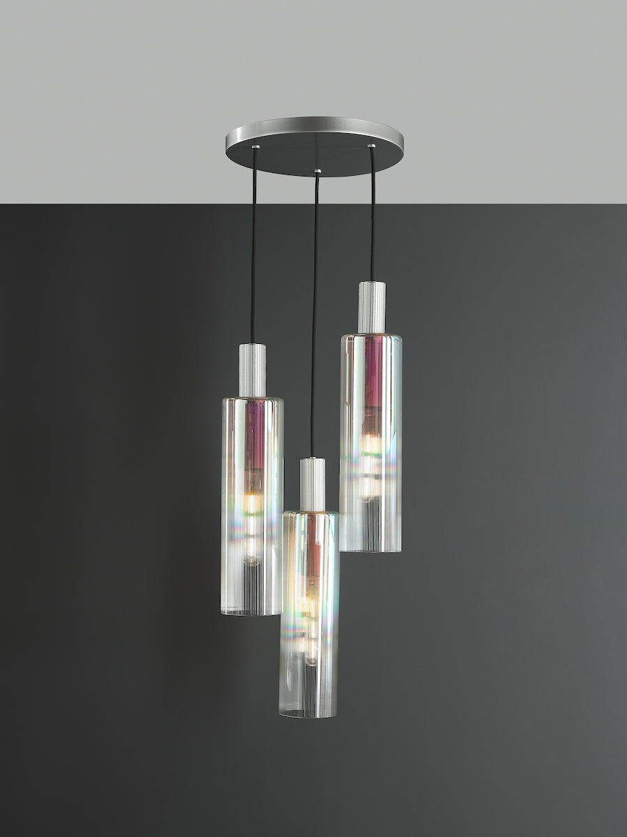RUBEN 3LT CLUSTER PENDANT SILVER IRIDISED RIBBED G