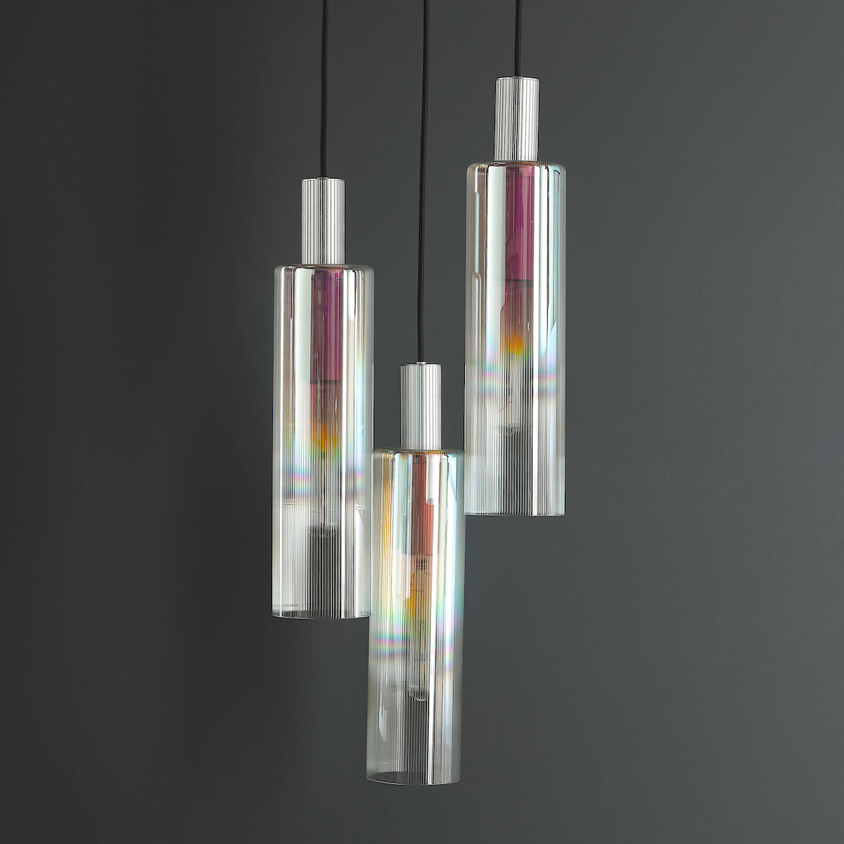 RUBEN 3LT CLUSTER PENDANT SILVER IRIDISED RIBBED G