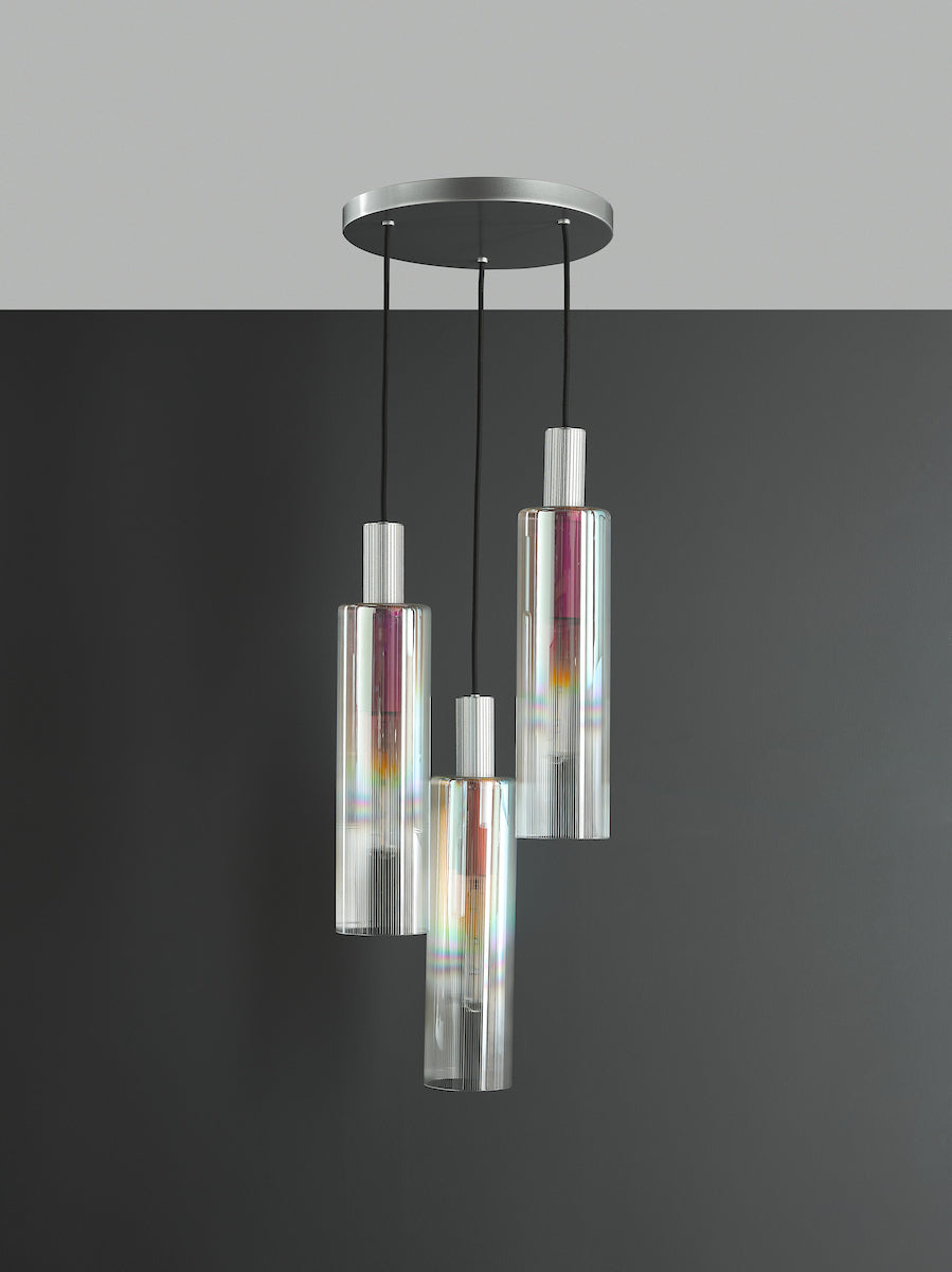 RUBEN 3LT CLUSTER PENDANT SILVER IRIDISED RIBBED G