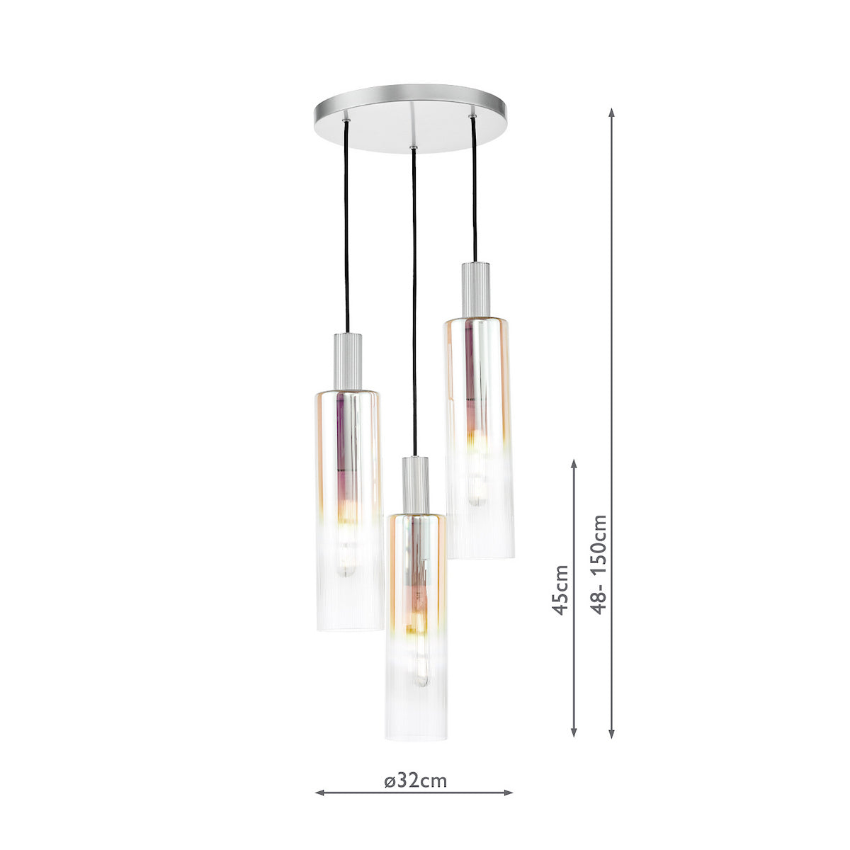 RUBEN 3LT CLUSTER PENDANT SILVER IRIDISED RIBBED G