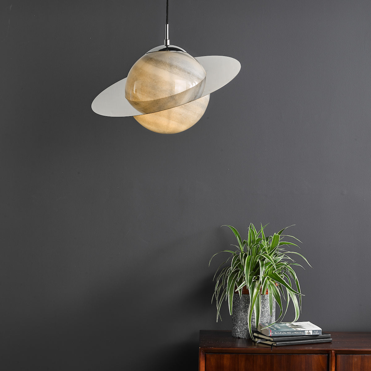 SATURN 1LT PENDANT PLANET GLS WITH POL CHR