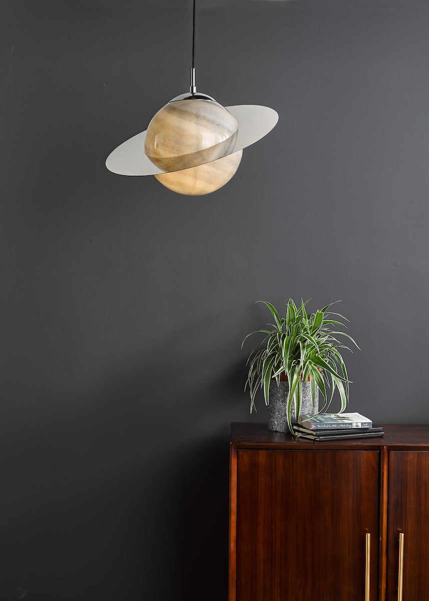 SATURN 1LT PENDANT PLANET GLS WITH POL CHR
