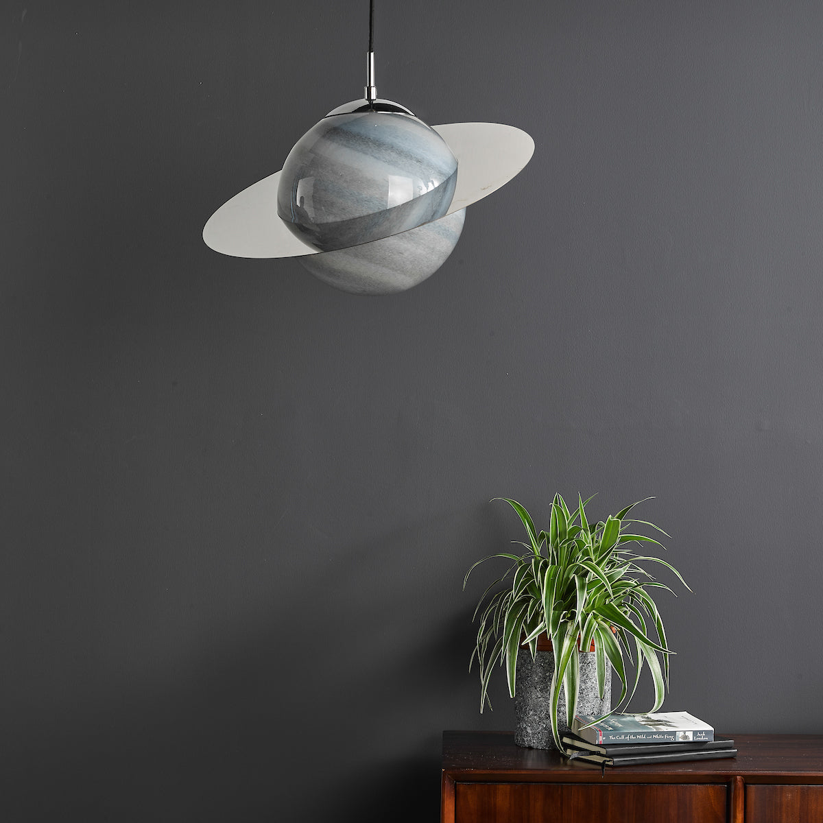 SATURN 1LT PENDANT PLANET GLS WITH POL CHR