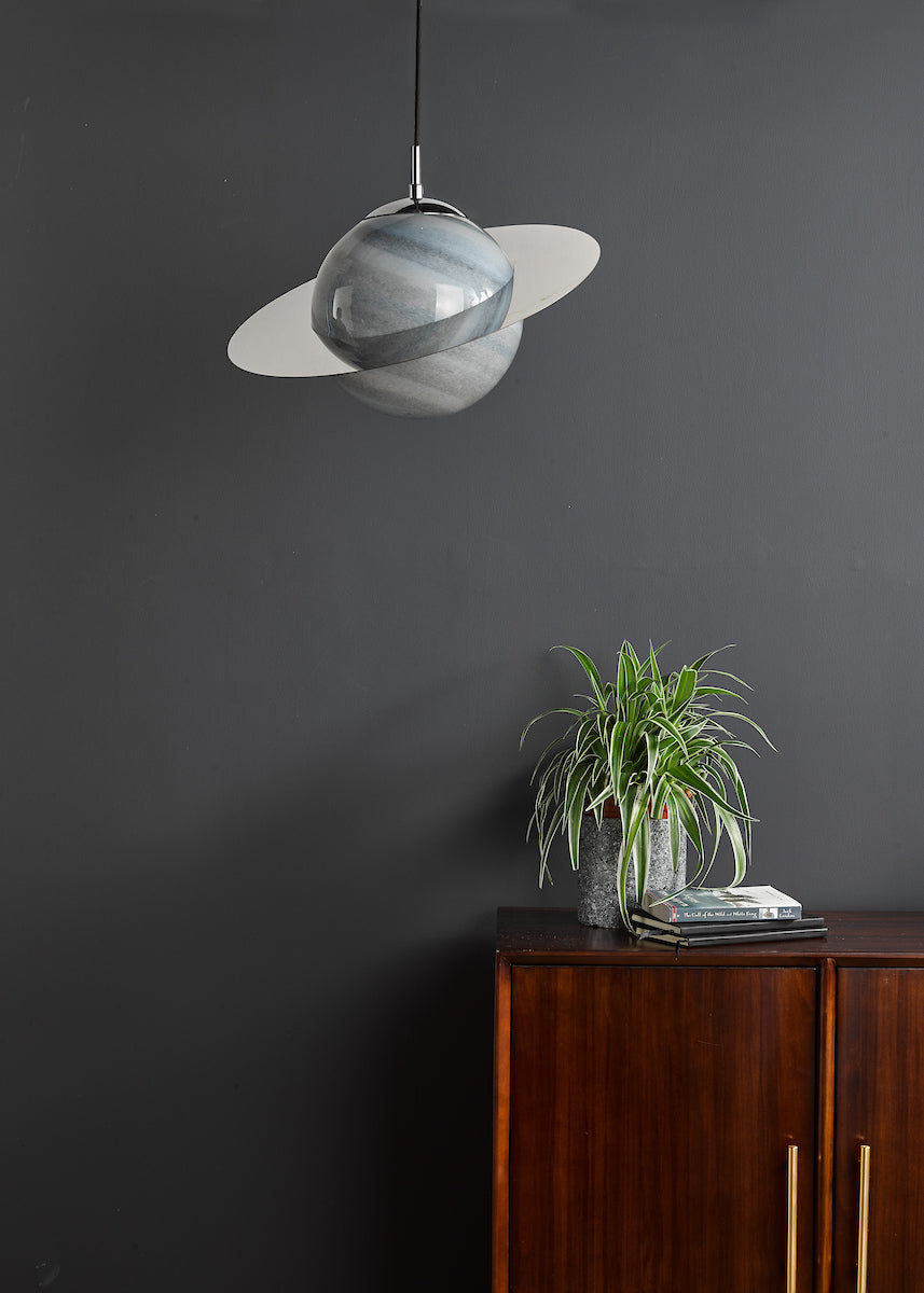 SATURN 1LT PENDANT PLANET GLS WITH POL CHR