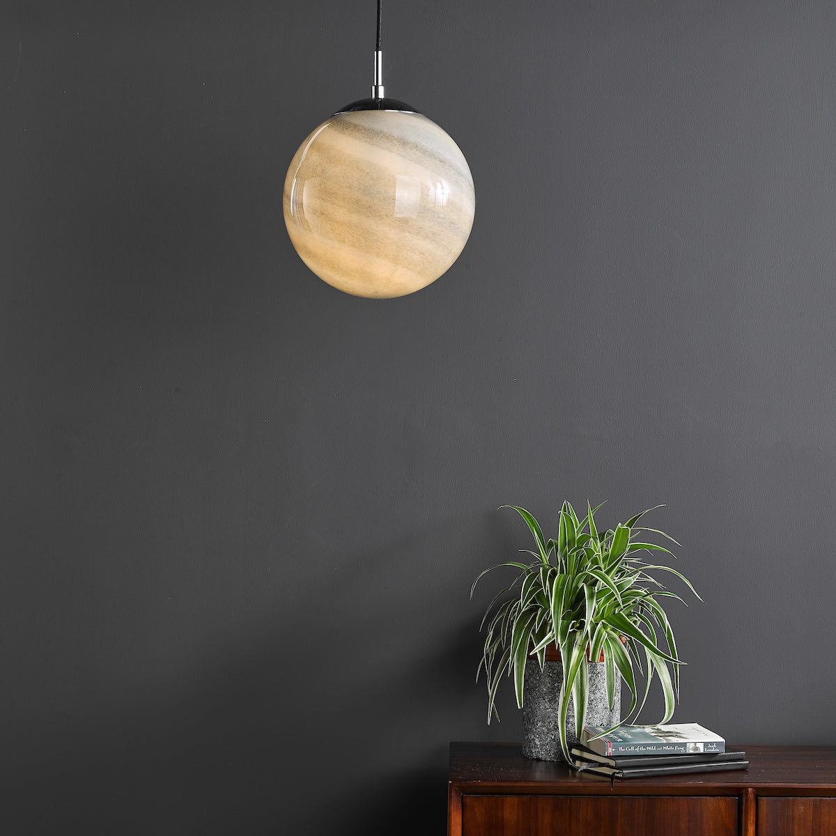 SATURN 1LT PENDANT PLANET GLS WITH POL CHR