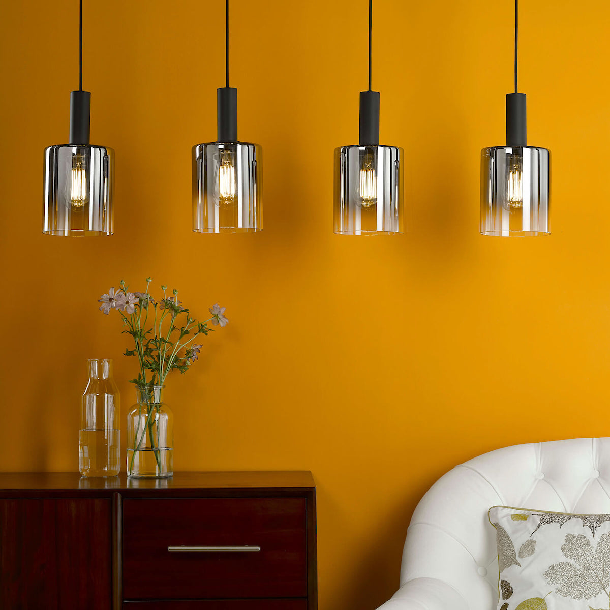 SAVANNAH 4LT BAR PENDANT BLACK SMOKED GLS