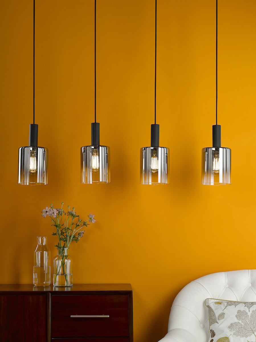 SAVANNAH 4LT BAR PENDANT BLACK SMOKED GLS