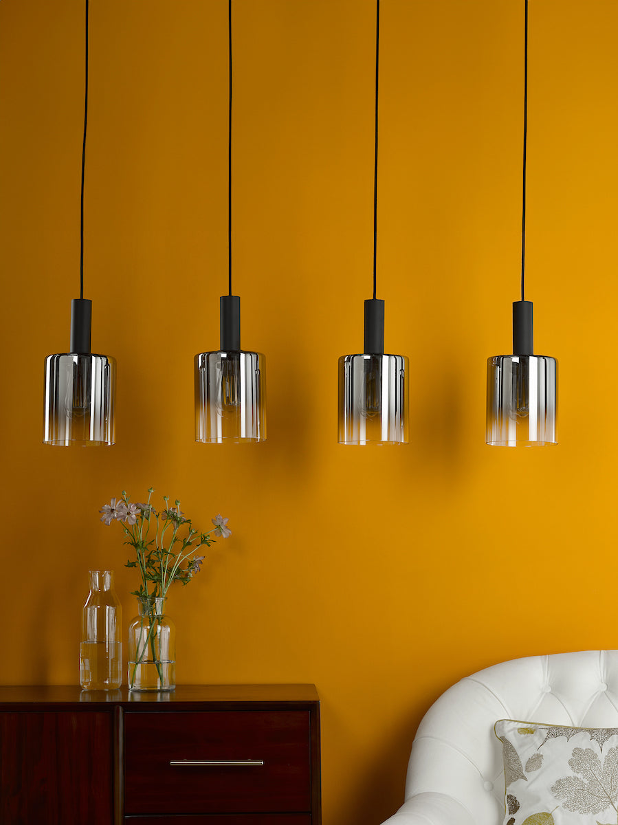 SAVANNAH 4LT BAR PENDANT BLACK SMOKED GLS
