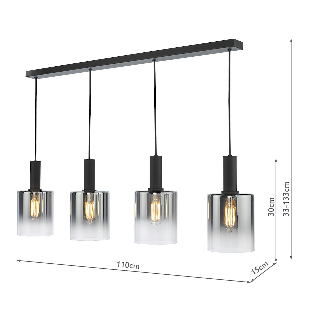 SAVANNAH 4LT BAR PENDANT BLACK SMOKED GLS