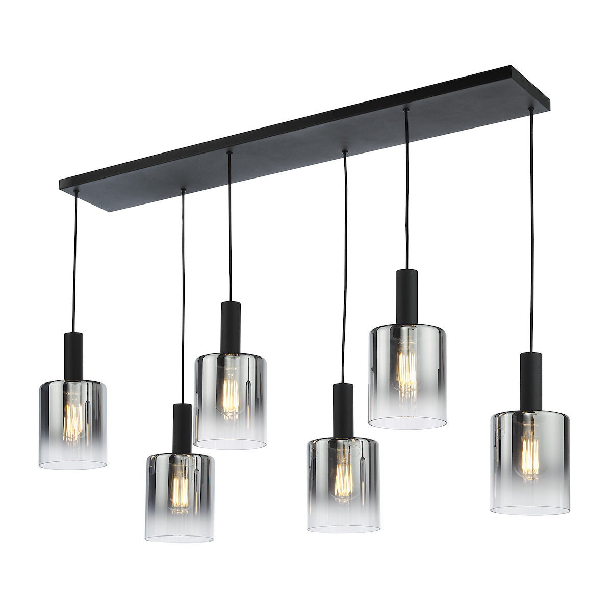 SAVANNAH 6LT BAR PENDANT BLACK SMOKED GLS