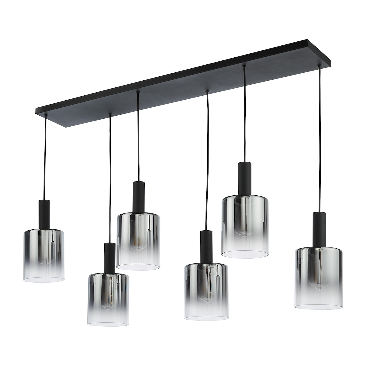 SAVANNAH 6LT BAR PENDANT BLACK SMOKED GLS