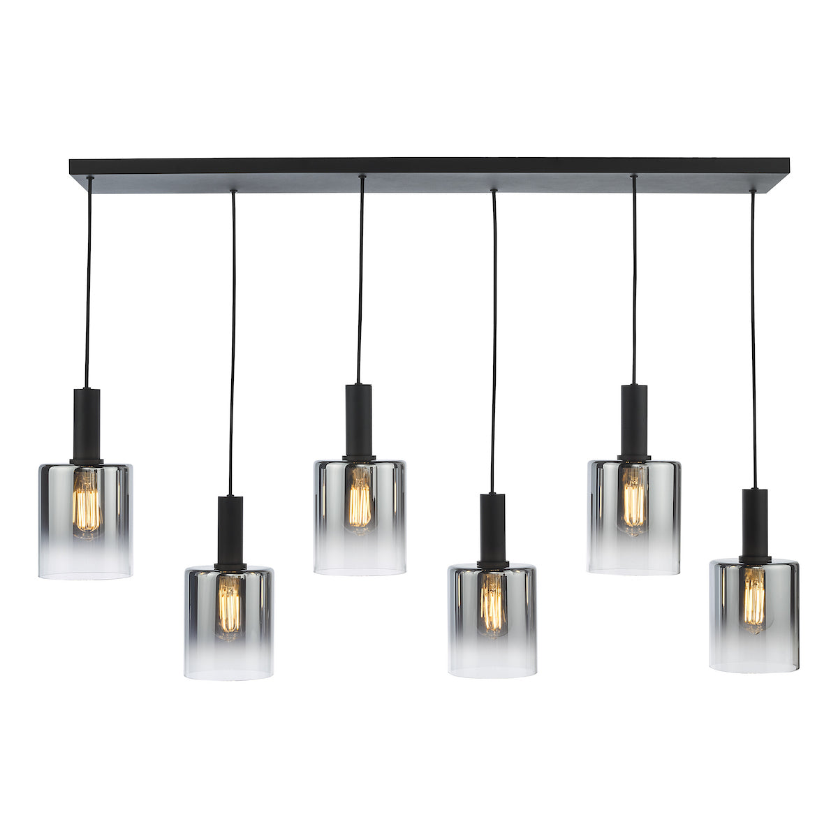 SAVANNAH 6LT BAR PENDANT BLACK SMOKED GLS