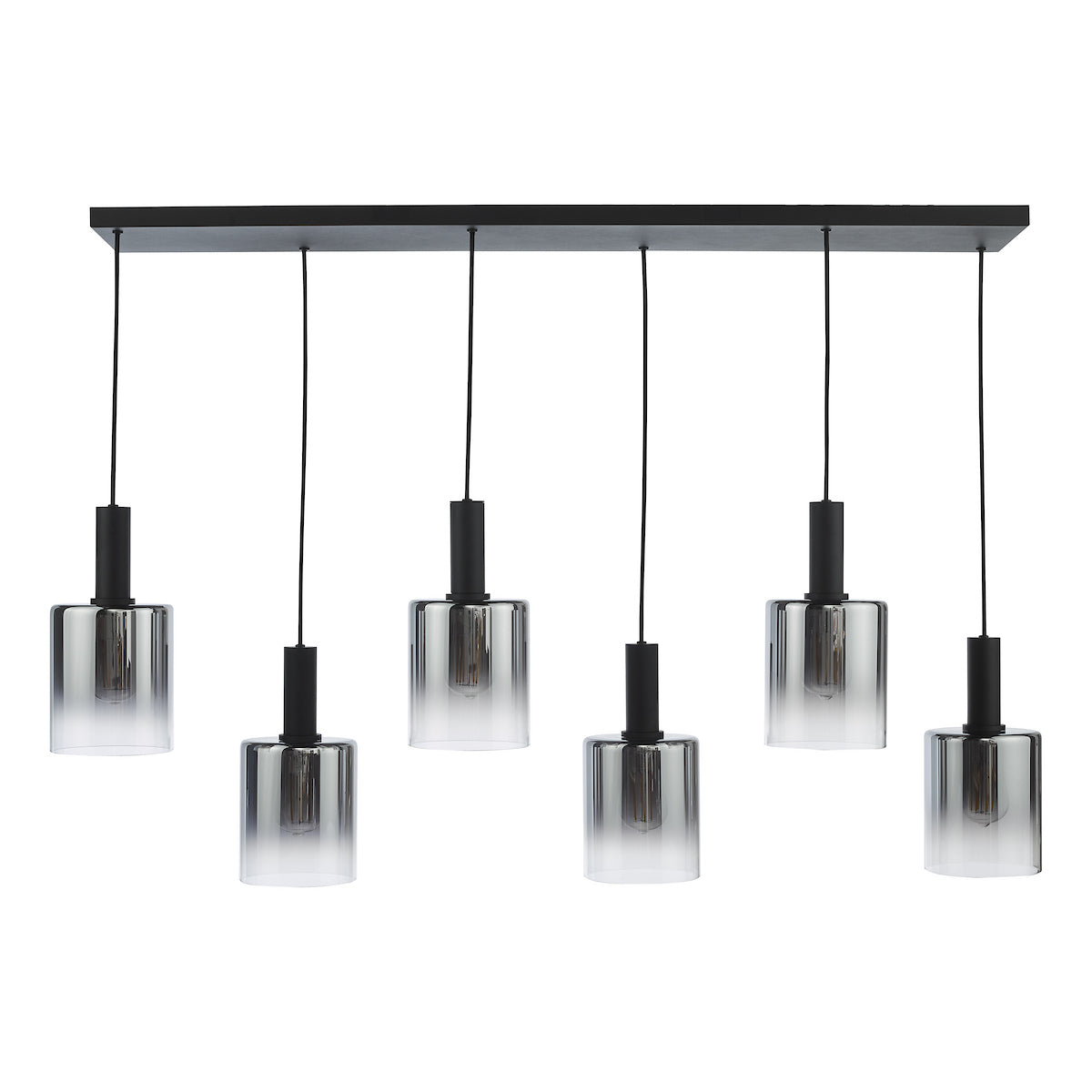 SAVANNAH 6LT BAR PENDANT BLACK SMOKED GLS