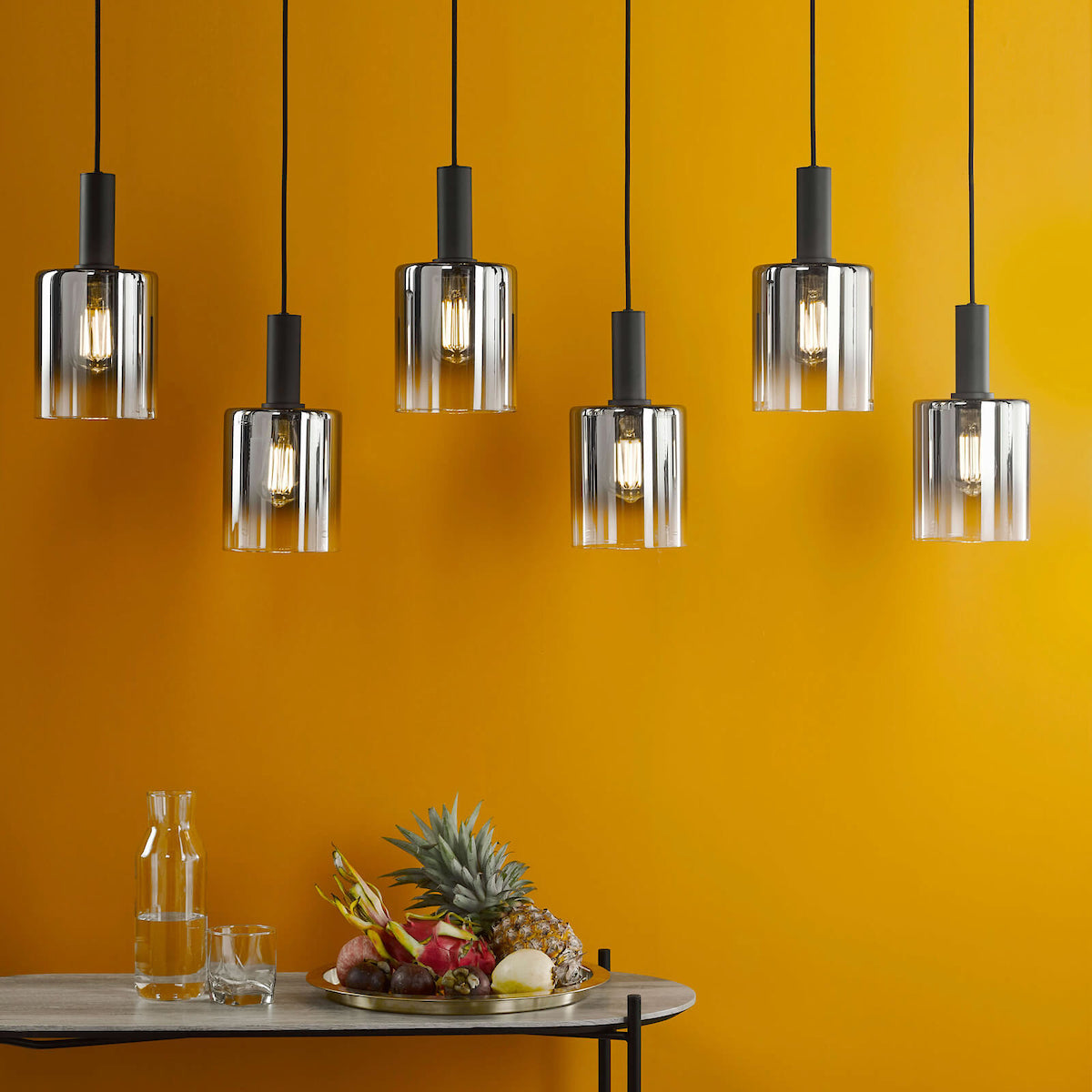 SAVANNAH 6LT BAR PENDANT BLACK SMOKED GLS