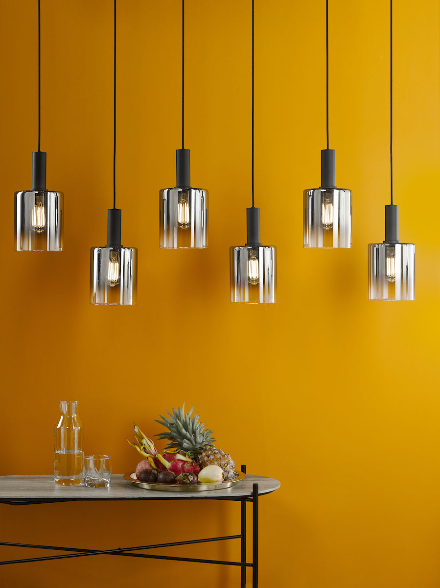 SAVANNAH 6LT BAR PENDANT BLACK SMOKED GLS