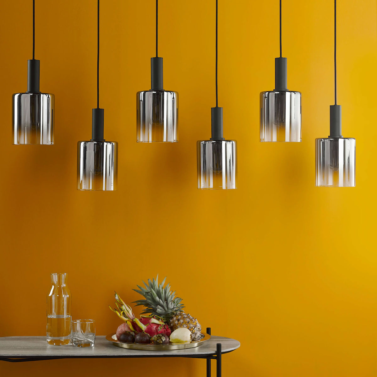 SAVANNAH 6LT BAR PENDANT BLACK SMOKED GLS