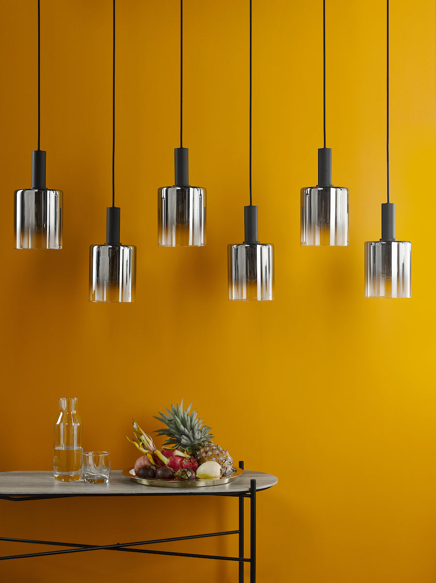 SAVANNAH 6LT BAR PENDANT BLACK SMOKED GLS