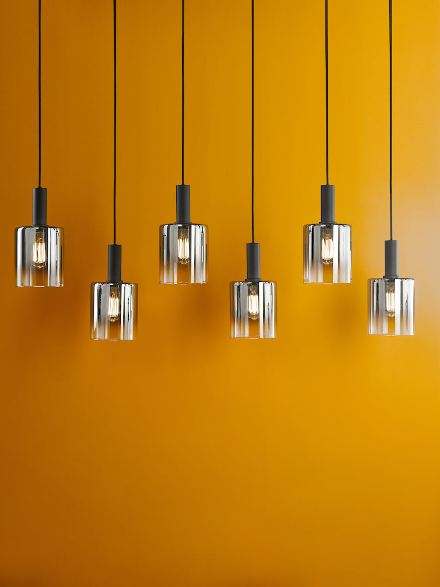 SAVANNAH 6LT BAR PENDANT BLACK SMOKED GLS