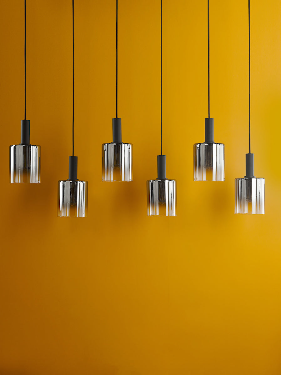 SAVANNAH 6LT BAR PENDANT BLACK SMOKED GLS