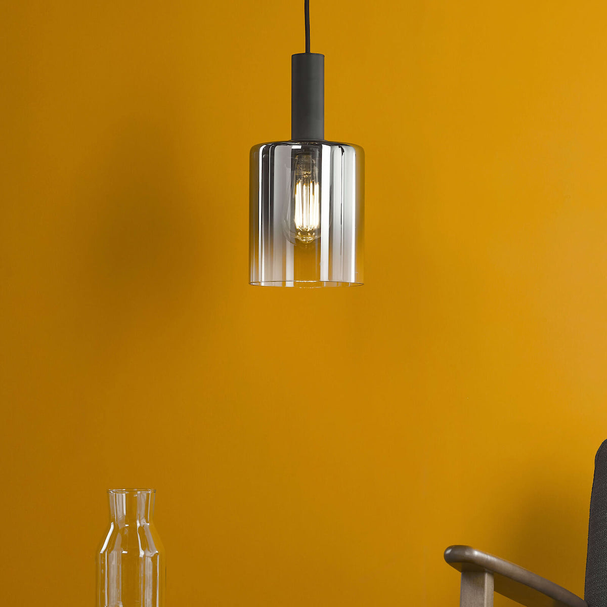 SAVANNAH 1LT PENDANT BLACK SMOKED GLS