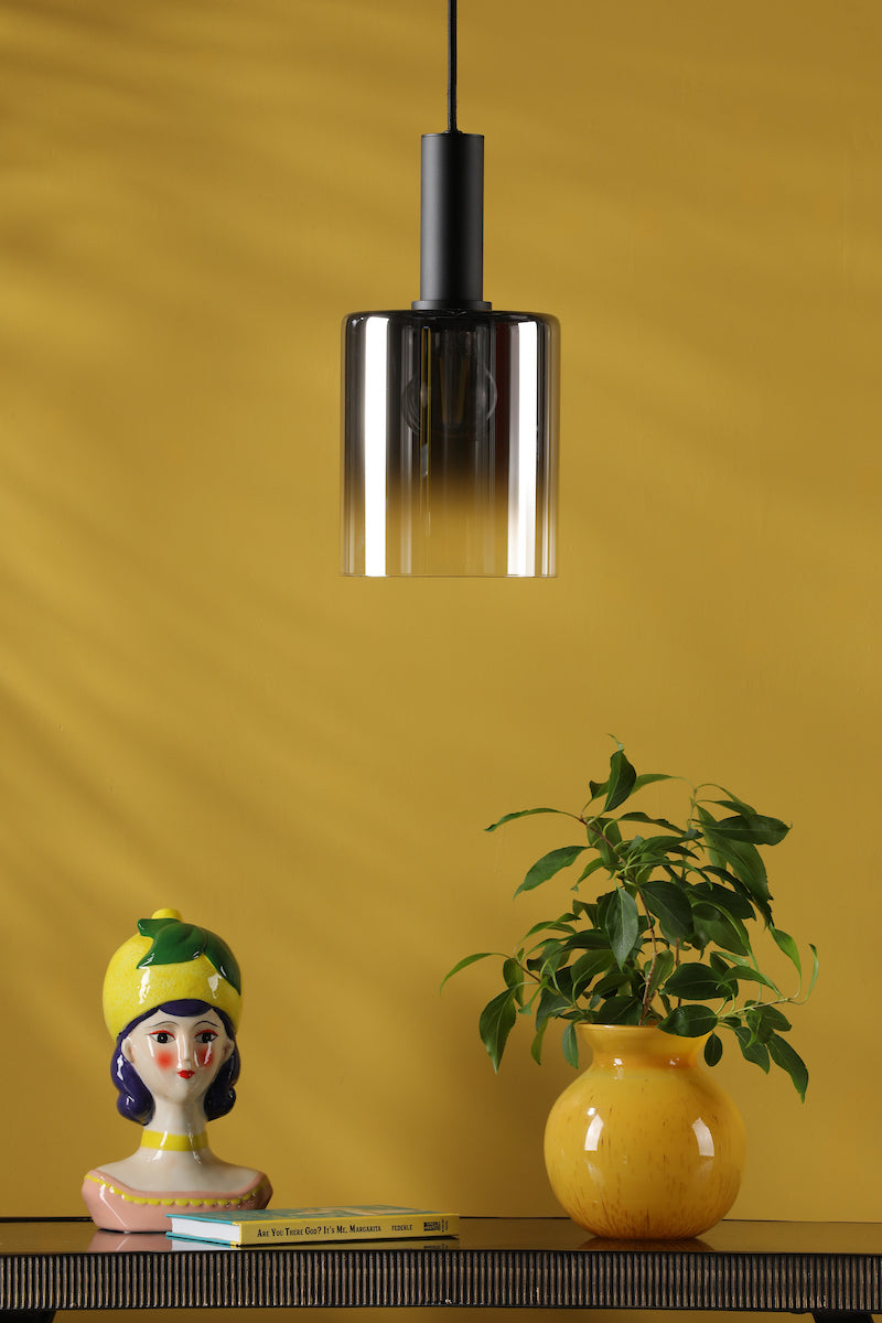 SAVANNAH 1LT PENDANT BLACK SMOKED GLS