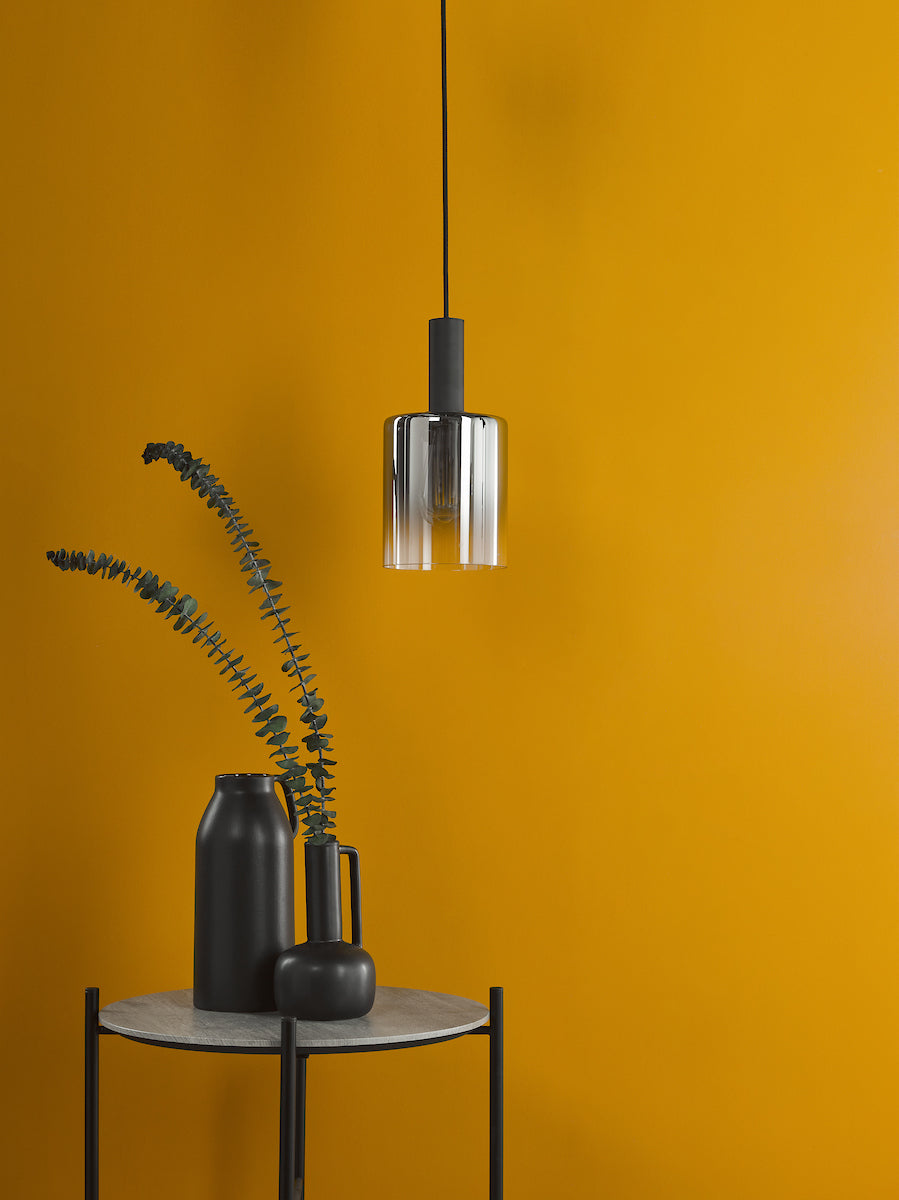 SAVANNAH 1LT PENDANT BLACK SMOKED GLS