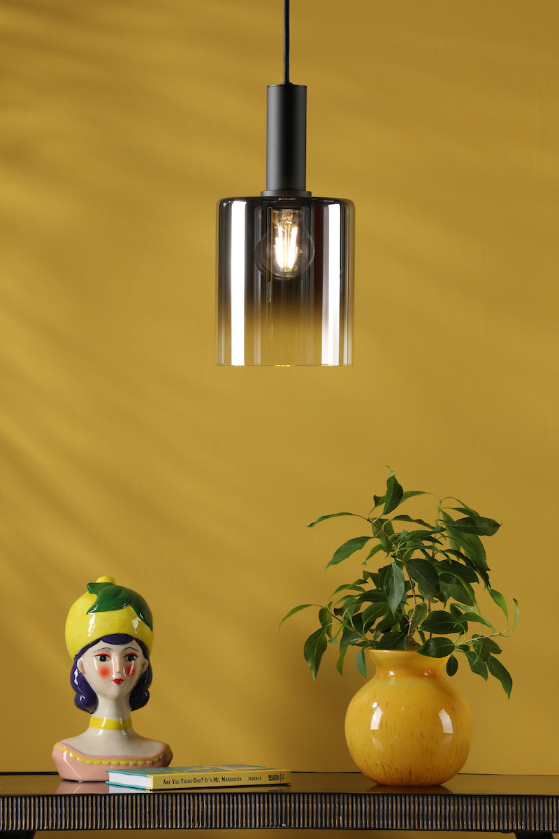 SAVANNAH 1LT PENDANT BLACK SMOKED GLS