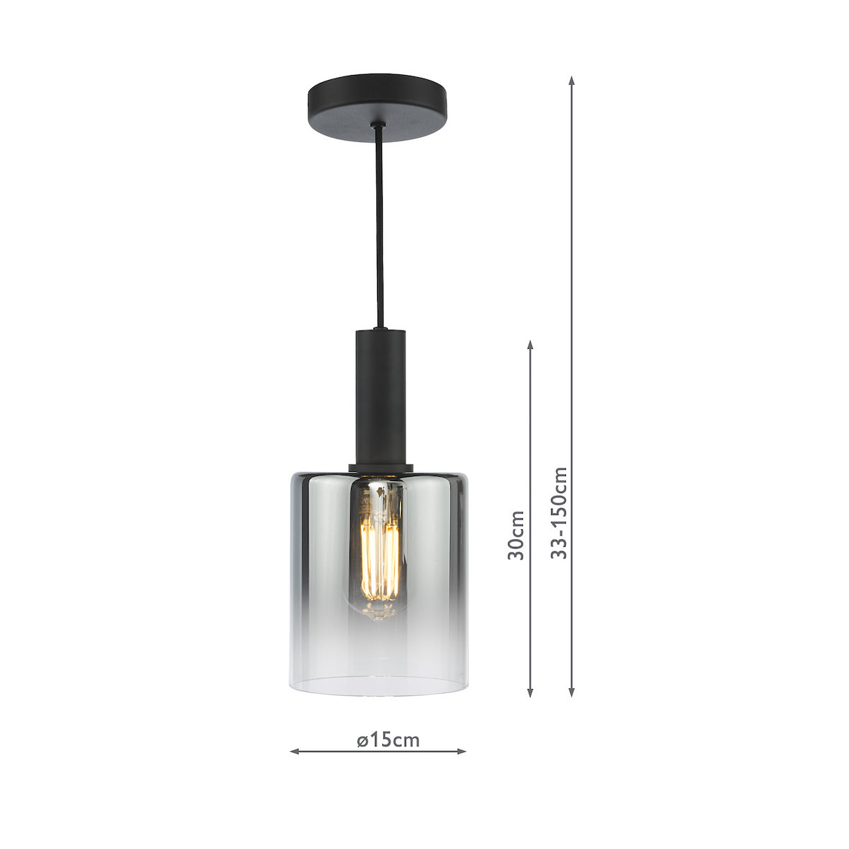 SAVANNAH 1LT PENDANT BLACK SMOKED GLS