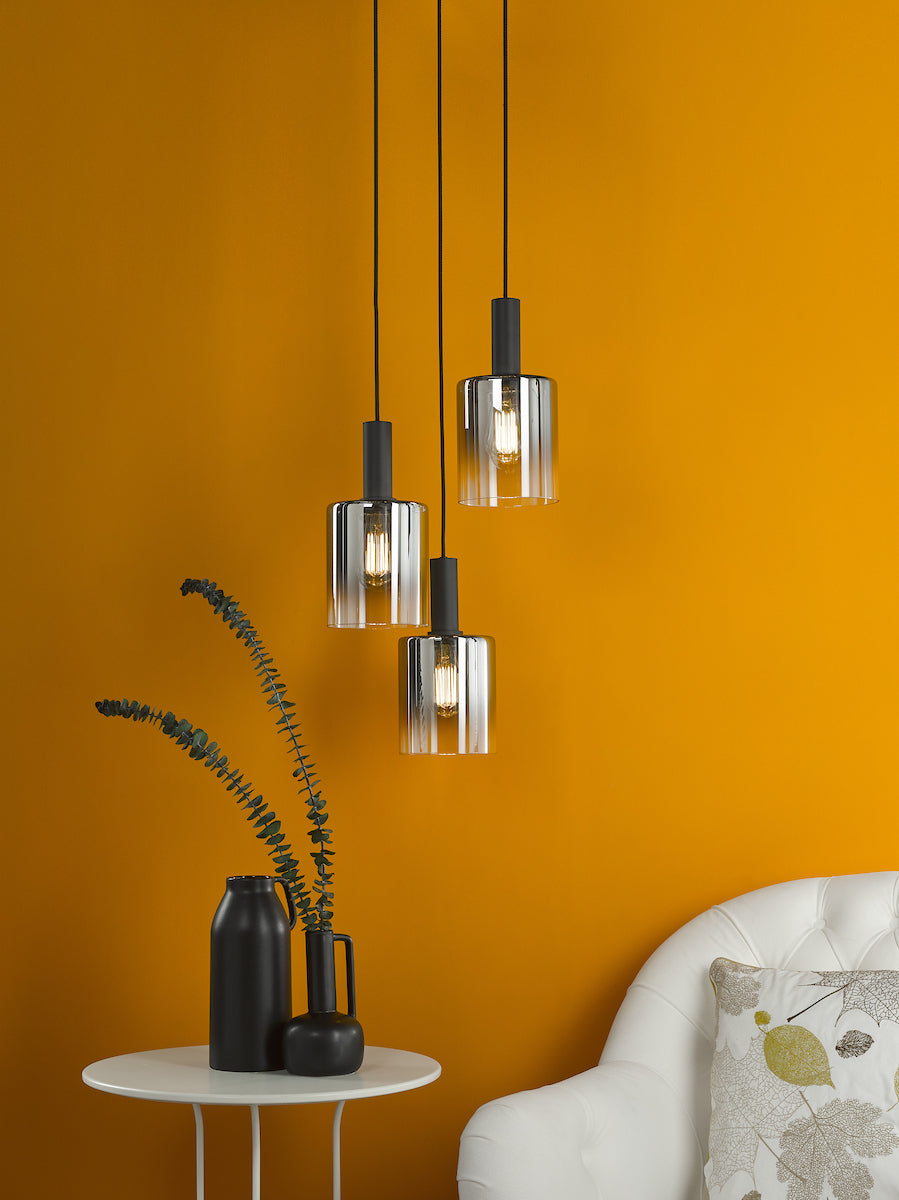 SAVANNAH 3LT CLUSTER PENDANT BLACK SMOKED GLS