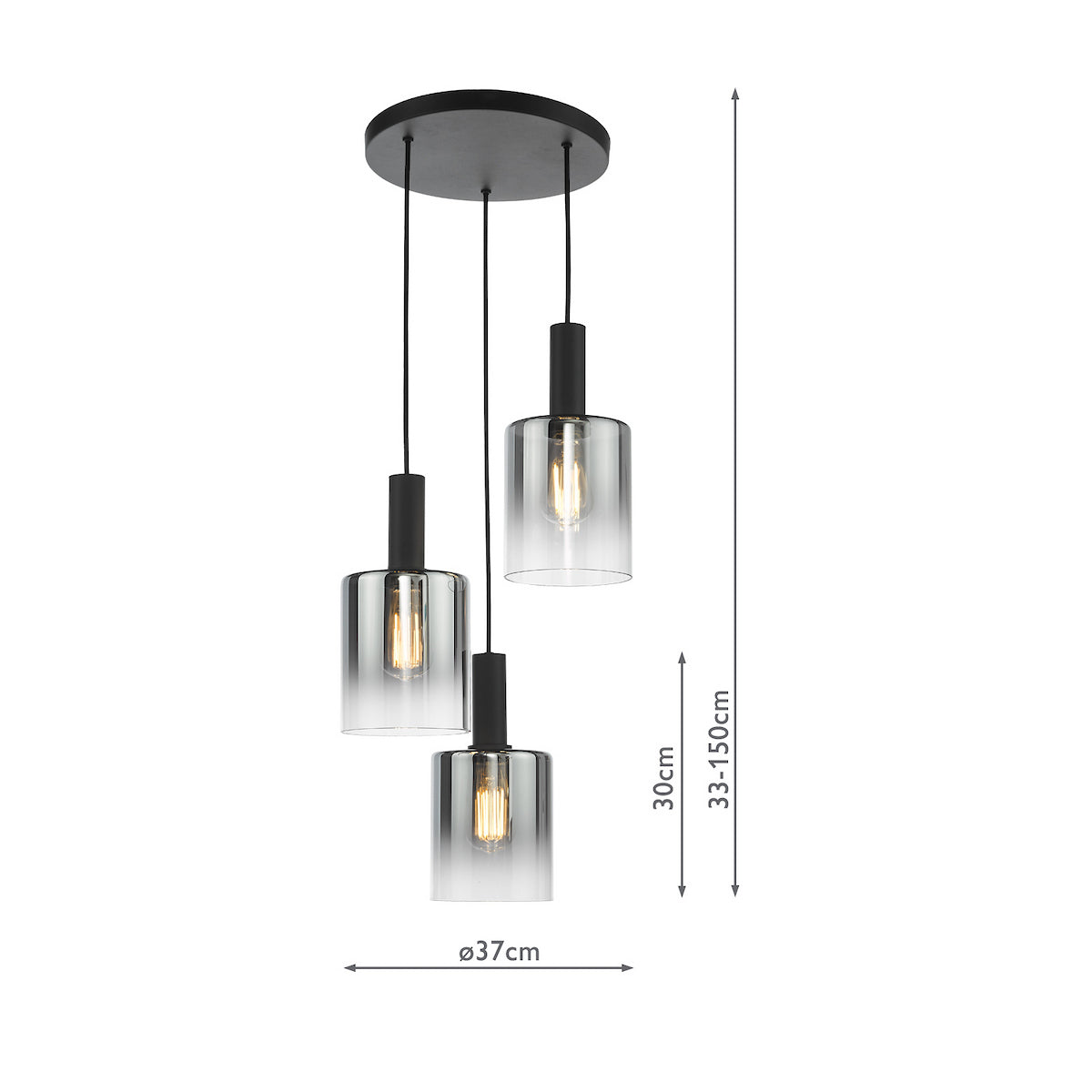 SAVANNAH 3LT CLUSTER PENDANT BLACK SMOKED GLS