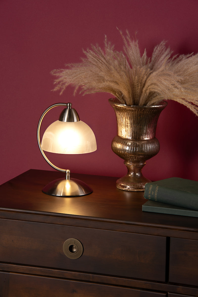SAXBY CURVED ARM TOUCH DESK LAMP SAT CHR