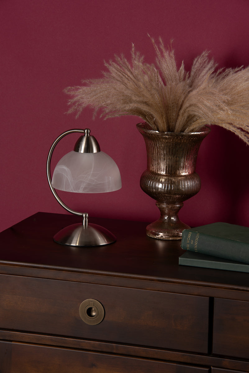 SAXBY CURVED ARM TOUCH DESK LAMP SAT CHR