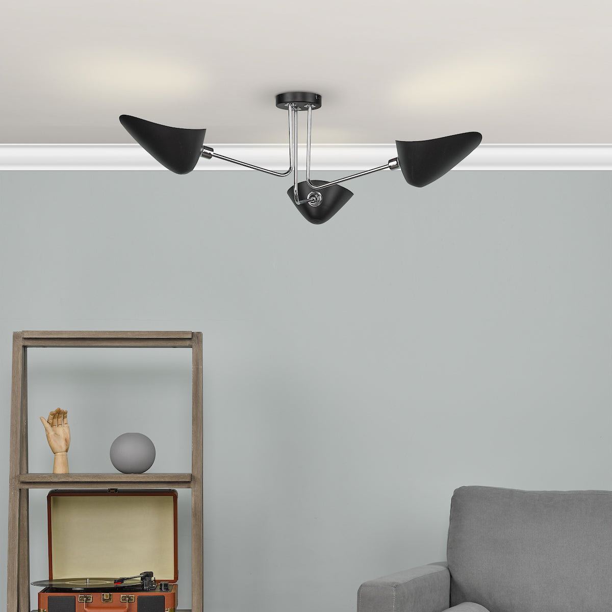 SEBASTIAN 3LT SEMI FLUSH BLACK POLISHED CHROME