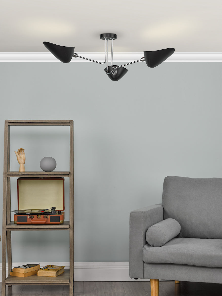 SEBASTIAN 3LT SEMI FLUSH BLACK POLISHED CHROME