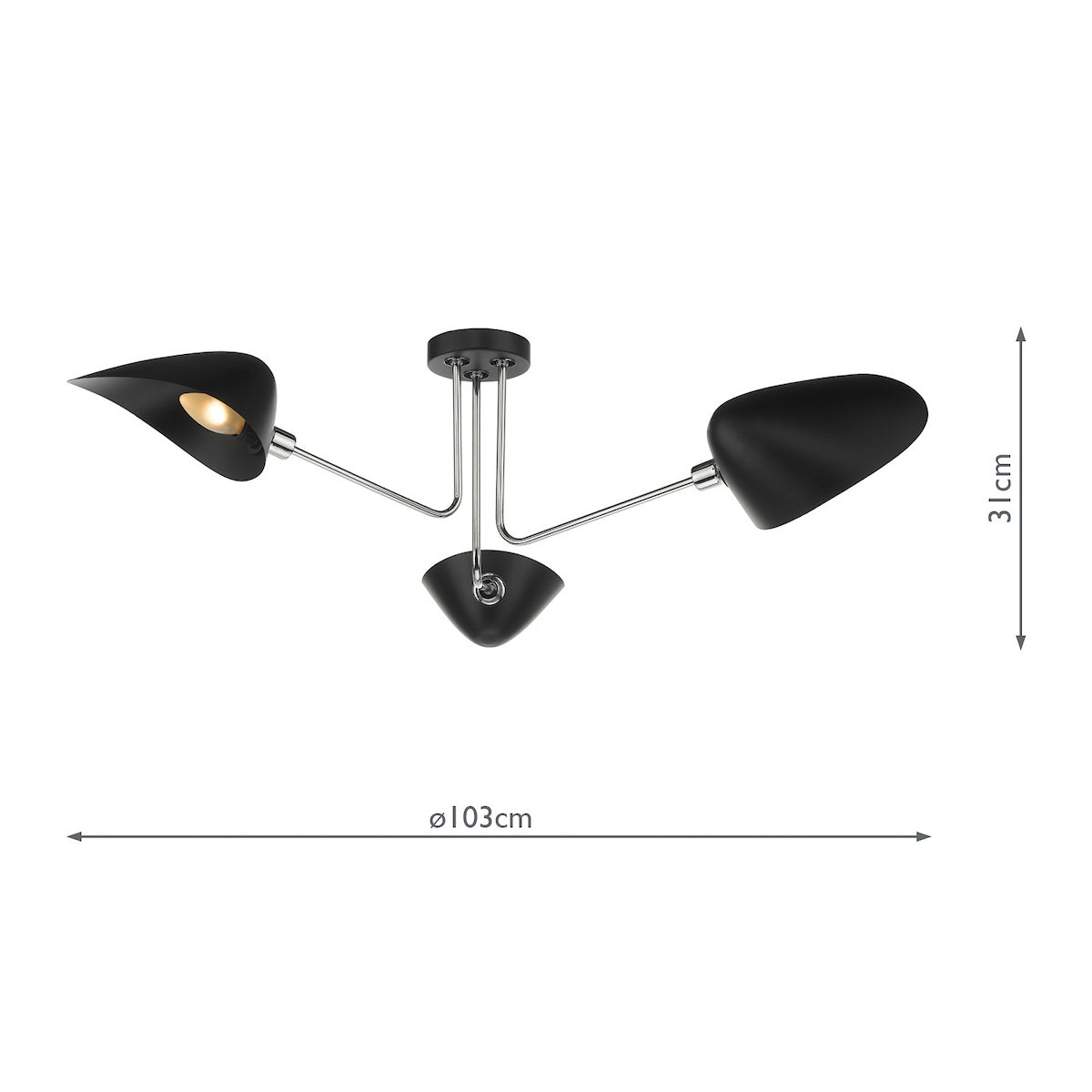 SEBASTIAN 3LT SEMI FLUSH BLACK POLISHED CHROME