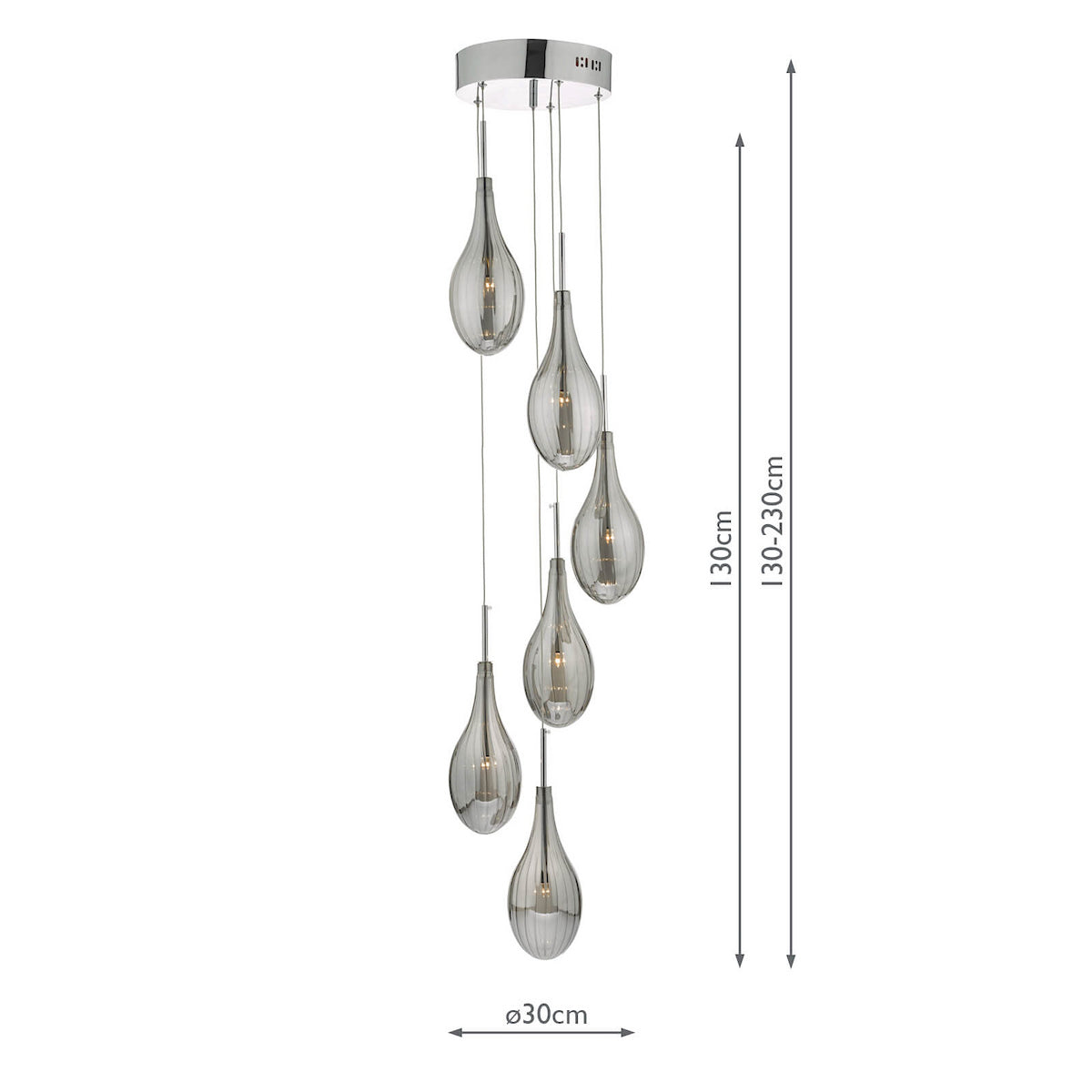 SETA 6LT CLUSTER PENDANT POL CHR/ SMOKED