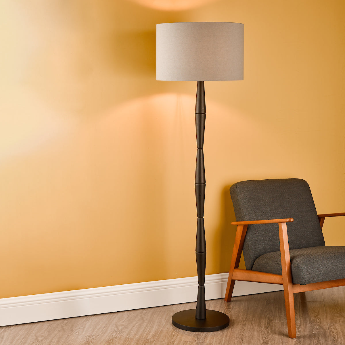 PYRAMID GREY LINEN DRUM SHADE 46CM