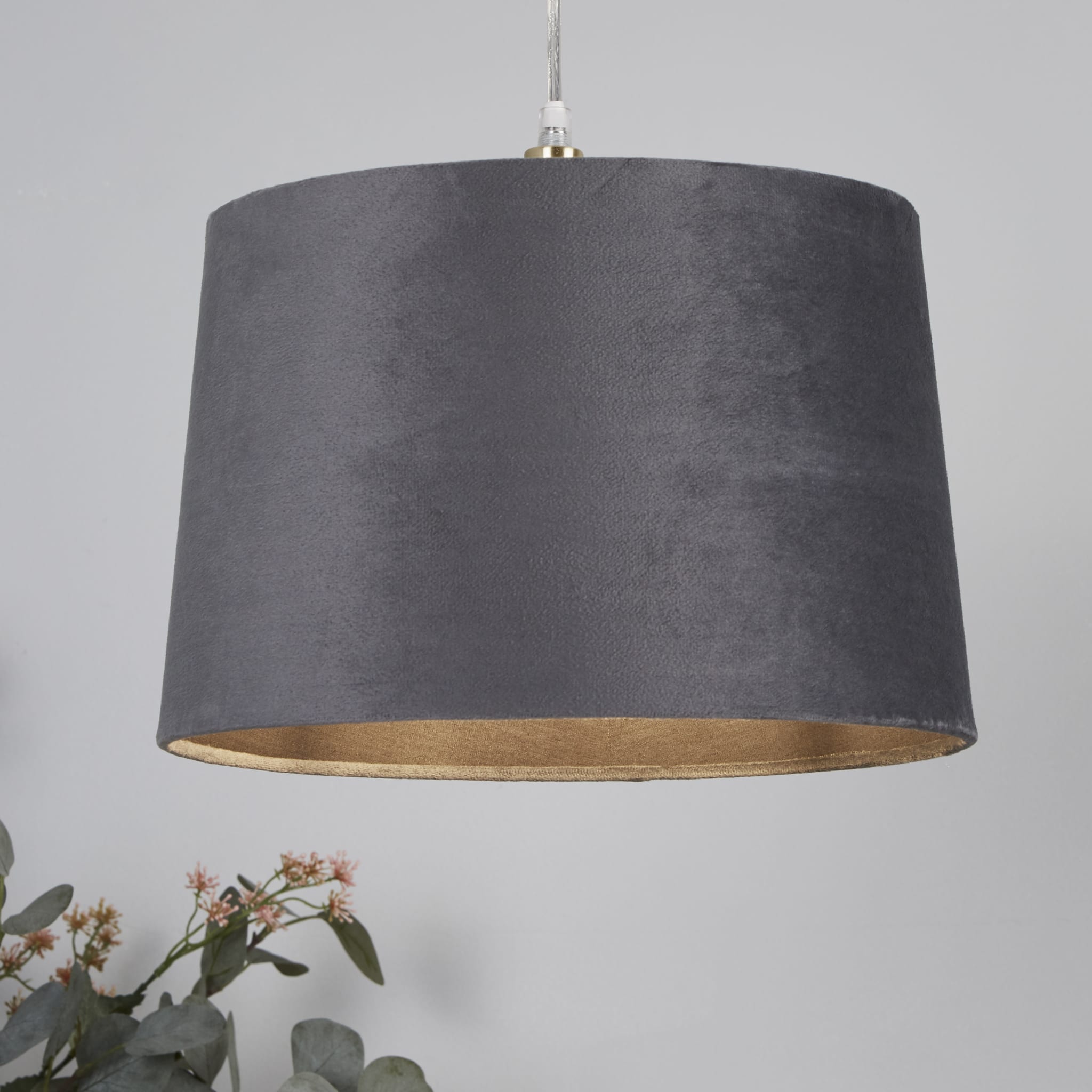 Velvet Drum Shade 30Cm Charcoal