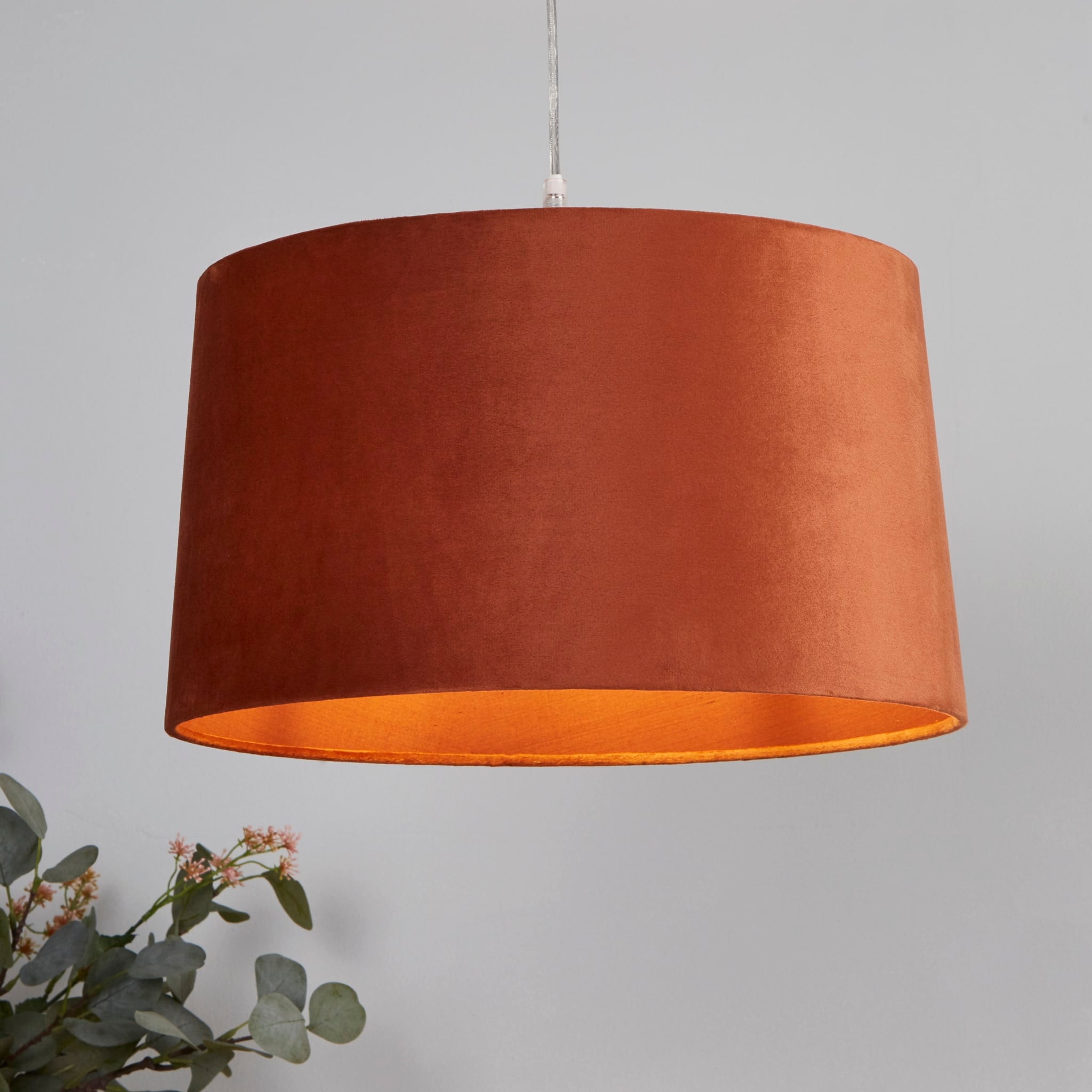VELVET DRUM SHADE 40CM BURNT ORANGE