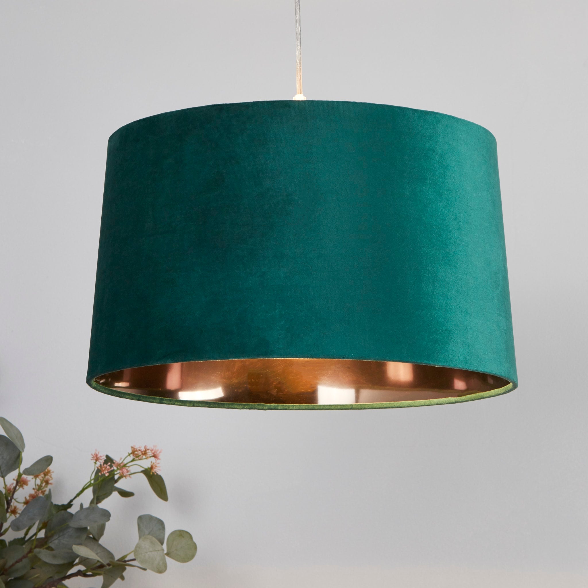 VELVET DRUM SHADE 40CM EMERALD