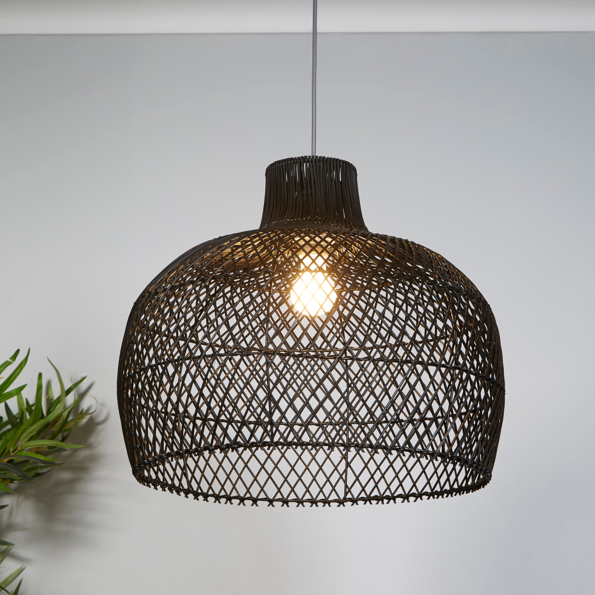 Large Bell Shade - Black Rattan 50Cm
